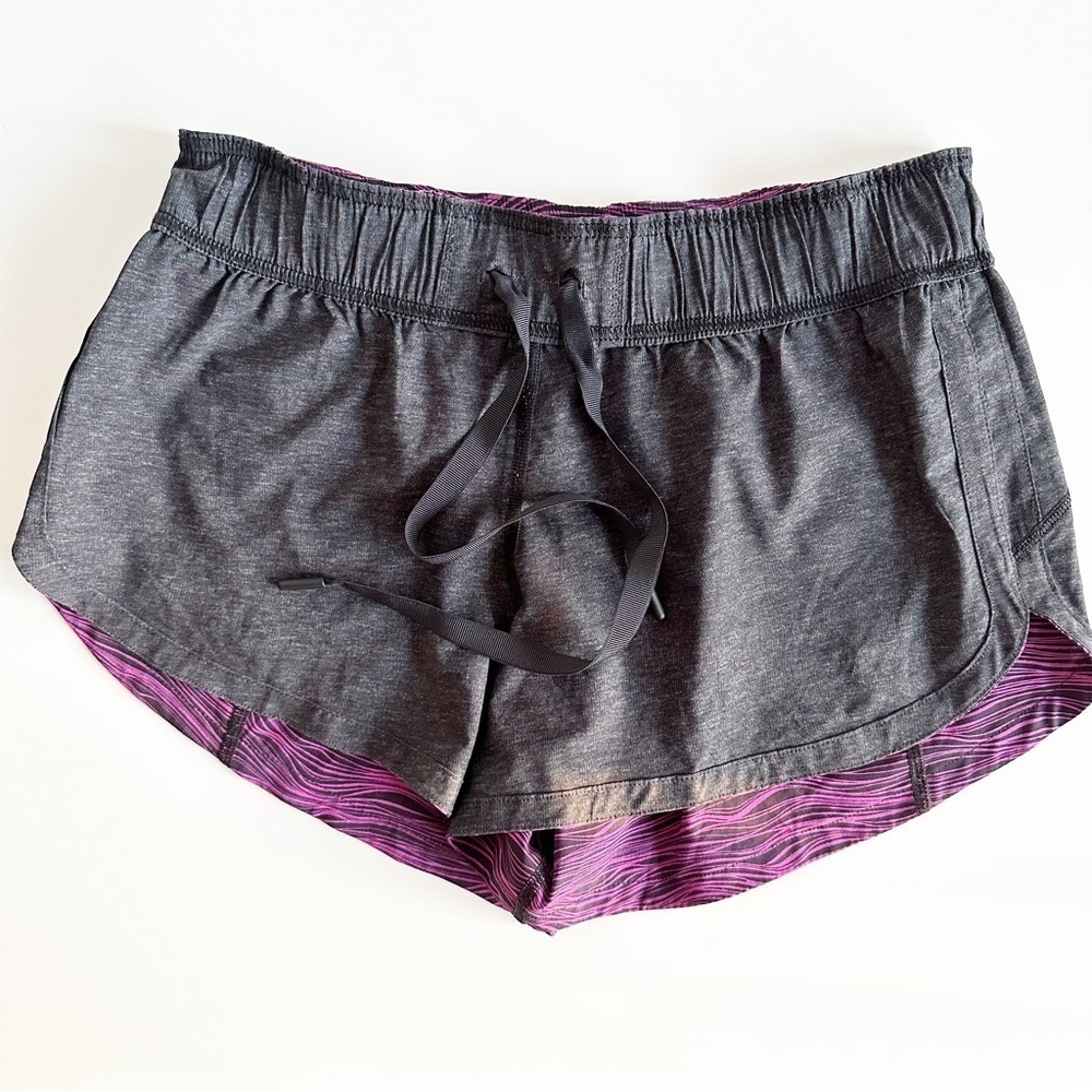 Lululemon Shorts Double Time Short Life Lines Polar Pink Black Reversible Size 6